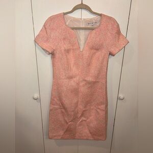 Trina Turk Coral White Tweed Preppy Coastal Short Sleeve Shift Dress